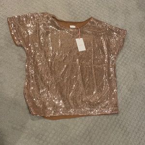 NWT Gold Sequin Short Sleeve Top